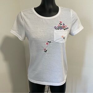 White T-Shirt with Floral Embroidery